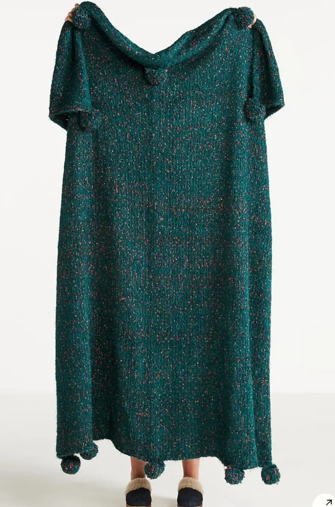 Anthropologie Pommed Bridget Eyelash Throw Blanket - green with colorful flecks! - Picture 1 of 7